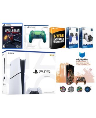 Playstation 5 Slim Disc with Spider-Man: Miles Morales, Extra Chroma Teal Controller, Trigger Stop Kit, Charge Dock and MightySkins Decal Voucher + 1 Year CPS Extended Warranty