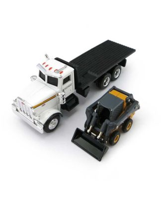 1/64 John Deere Peterbilt Flatbed Truck With 320E Skid Steer Skidloader