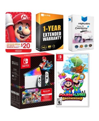 Switch OLED Console Mario Kart 8 Bundle with Mario & Luigi: Brothership, Nintendo $20 eShop Gift Card, MightySkins Console and Controller Ski