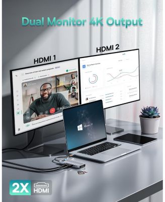 Laptop Docking Station Dual Monitor 4K120Hz, 9 in 1 USB C Hub with 2 HDMI, 1000Mbps LAN, Max 85W PD, 3 USB, SD Card Reader, USB C Dock Compatible with iPhone 15/Mac/Dell/HP/Surface/Steam Deck