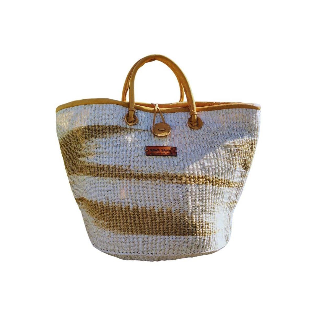 Peace Life Sisal Tote Basket Tote Bag - White and brown