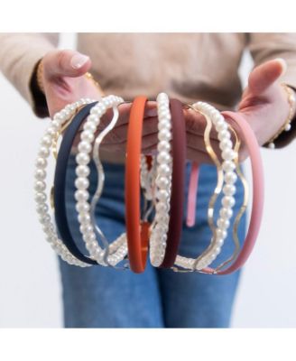 Headband Set - Orange + Pearl + Silver