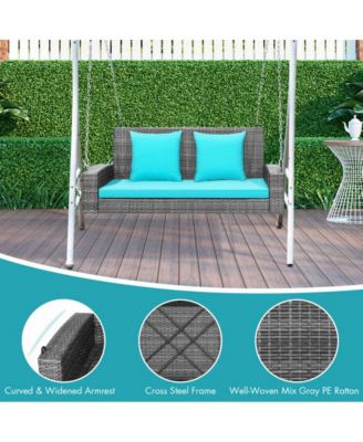 2-Person Patio PE Wicker Hanging Porch Swing Bench Chair Cushion 800 Pounds