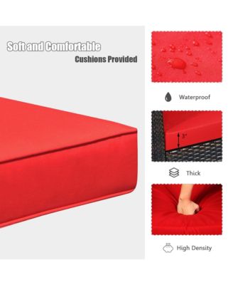 3PCS Patio Wicker Rattan Conversation Set Outdoor Furniture Set w/ Red Cushion