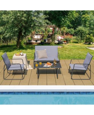 4PCS Metal Outdoor Conversation Set Patio Furniture Set w/ Glass Table