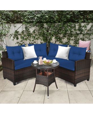 4PCS Patio Furniture Set Outdoor Rattan Sectional Sofa Set w/ Cushions