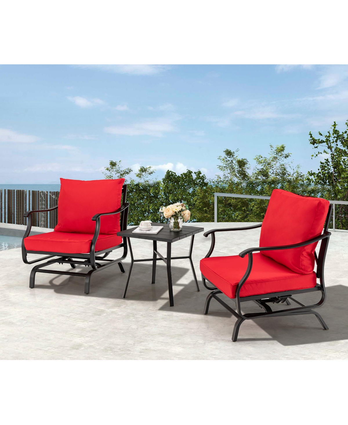 Gymax 3 Piece Patio Conversation Bistro Set Outdoor Rocking Chair Set w/ Cushions