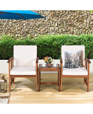 3PC Outdoor Patio Sofa Furniture Set Solid Wood Cushioned Conversation Set