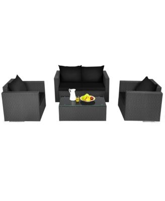 4 Piece Rattan Outdoor Furniture Set Patio Conversation Set Cushions and Coffee Table