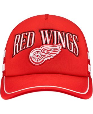 Men's Red Detroit Red Wings Sideband Stripes Trucker Snapback Hat