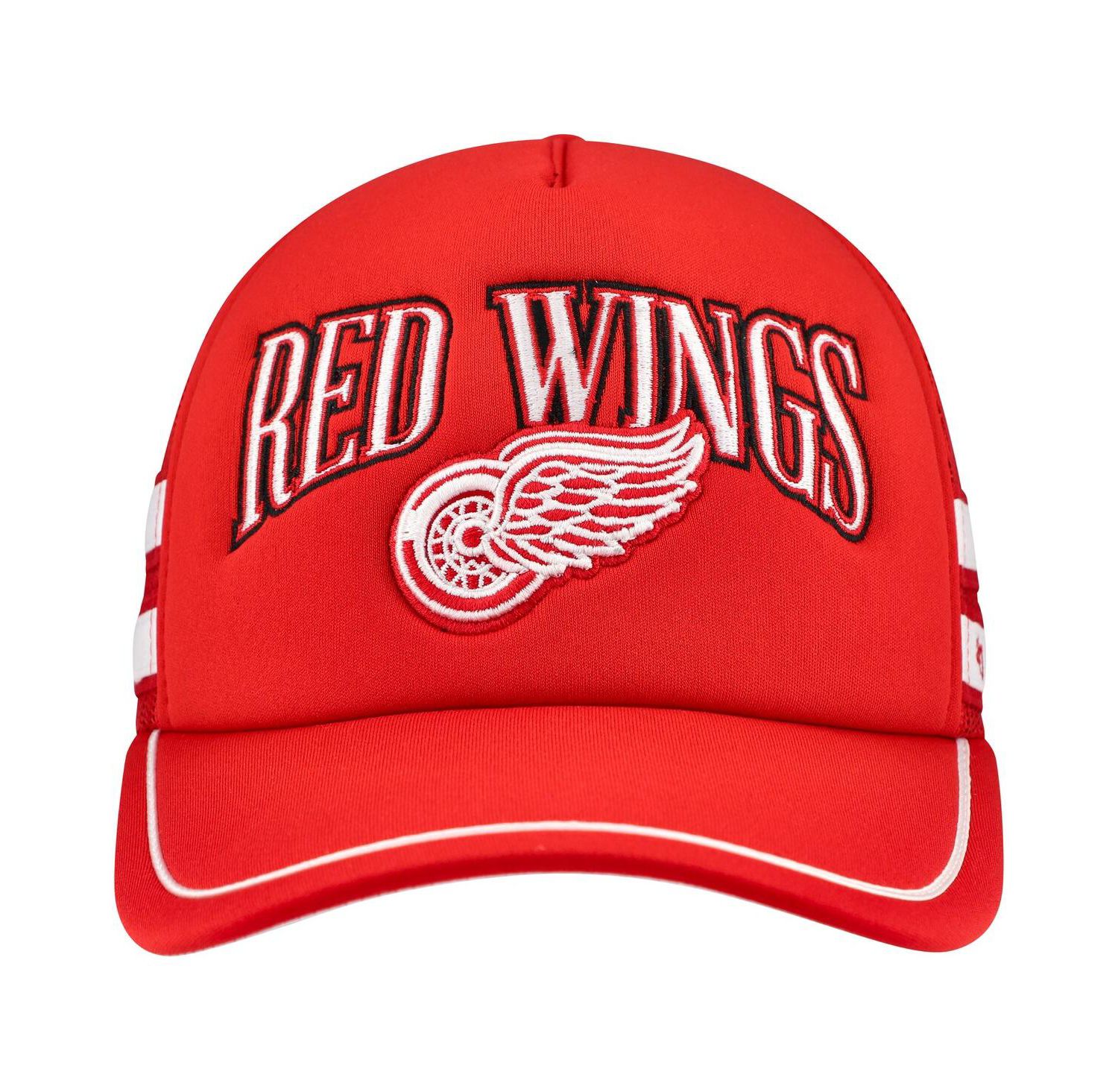 Men's Red Detroit Red Wings Sideband Stripes Trucker Snapback Hat
