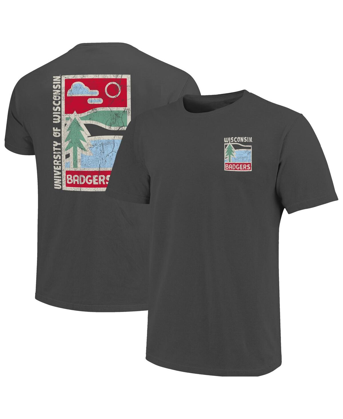 Men's Graphite Wisconsin Badgers Comfort Colors Minimal Vista Distressed Graphics T-Shirt - Graphite