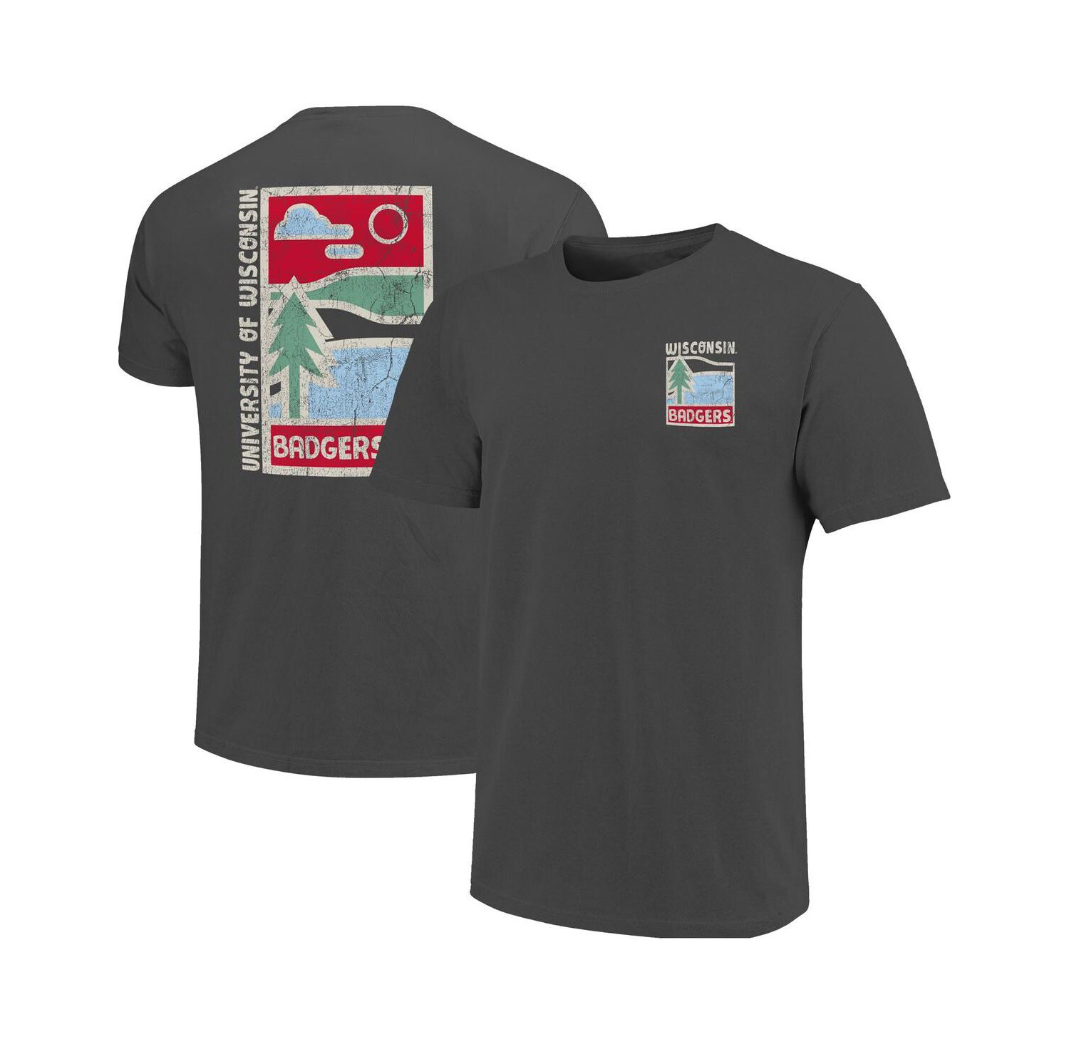 Men's Graphite Wisconsin Badgers Comfort Colors Minimal Vista Distressed Graphics T-Shirt