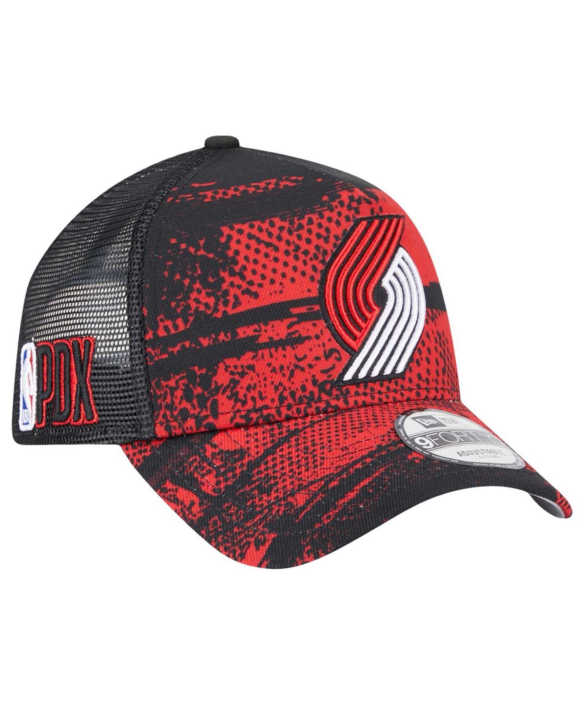 Men's Black/Red Portland Trail Blazers Tip Off A-Frame Trucker 9FORTY Adjustable Hat - Black, Red