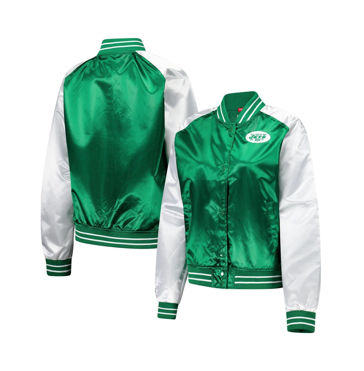 Женская куртка Mitchell & Ness Green New York Jets Team 2.0 Satin Raglan Full-Snap — фото 1