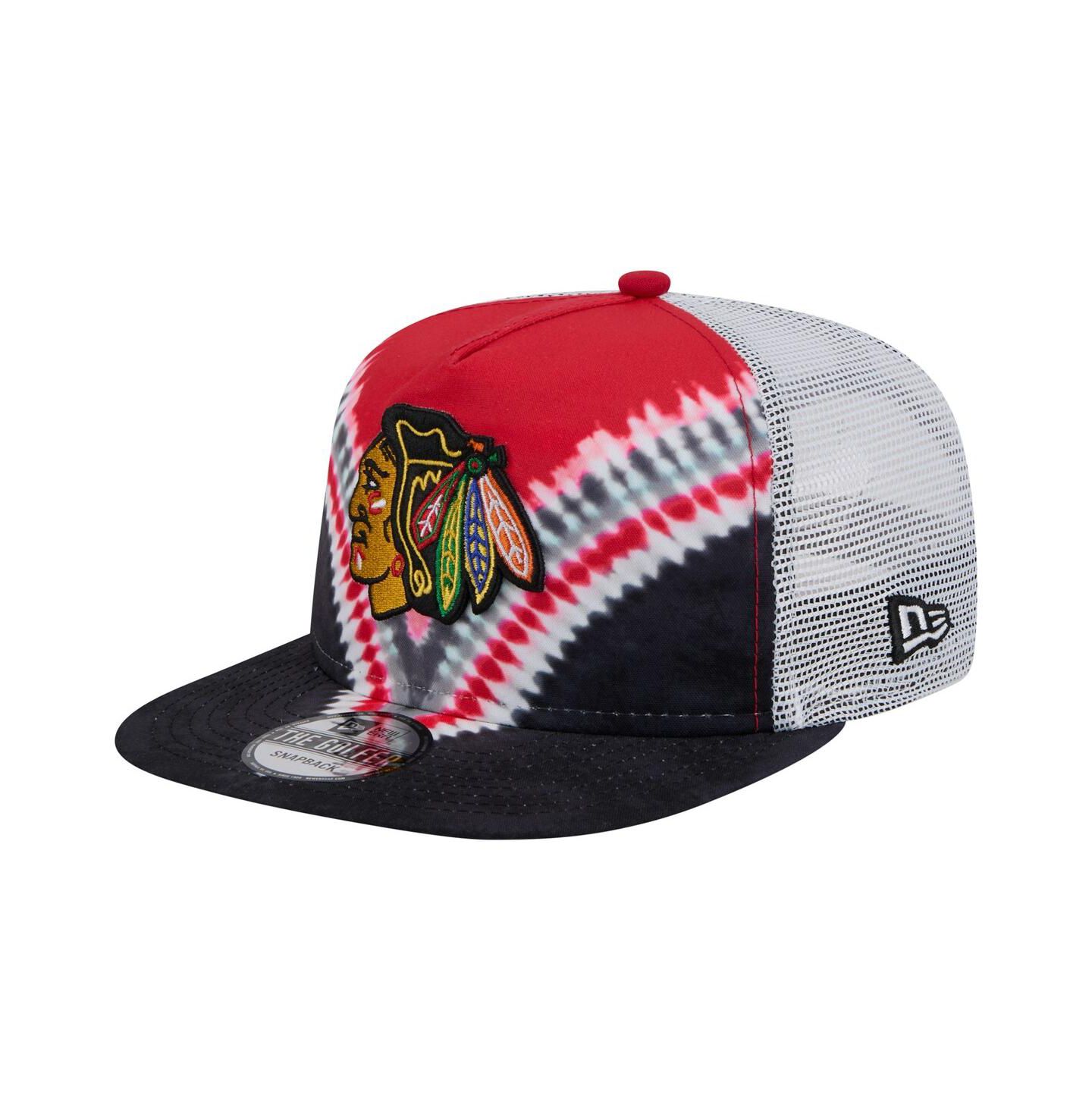 Мужской головной убор New Era Black/Red Chicago Blackhawks Throwback V-Dye Adjustable Golfer Hat — фото 1