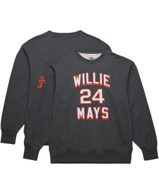 Men's Willie Mays Heather Charcoal San Francisco Giants Legends Collection Vintage Logo Name Number Fleece Pullover Sweatshirt