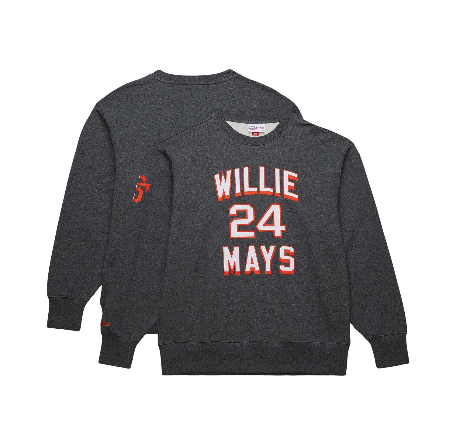 Men's Willie Mays Heather Charcoal San Francisco Giants Legends Collection Vintage Logo Name & Number Fleece Pullover Sweatshirt