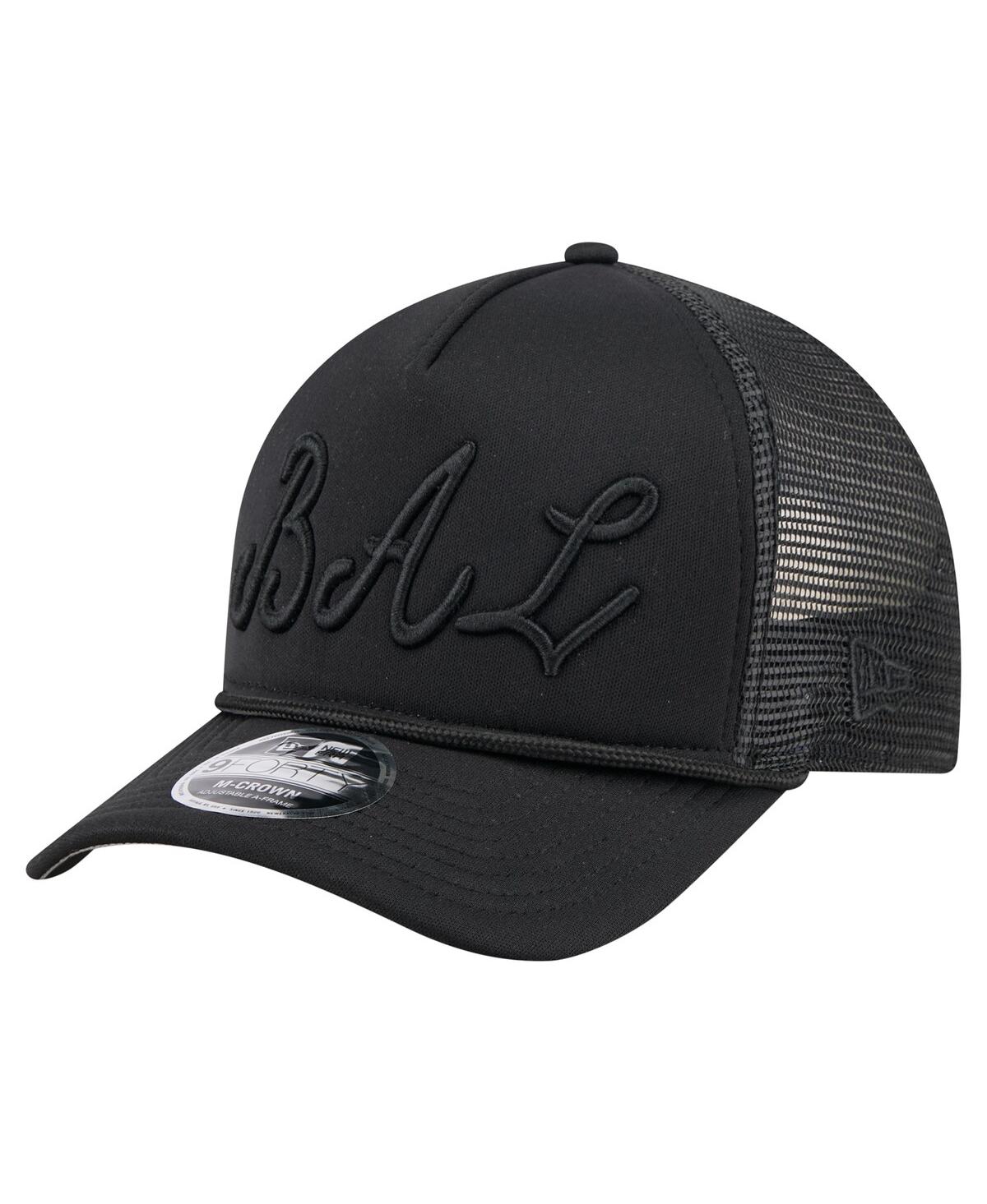 New Era Men's Black Baltimore Orioles City Initial 9FORTY A-Frame M-Crown Adjustable Trucker Hat - Black