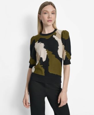 DKNY - Women's Printed Puff-Sleeve Sweater