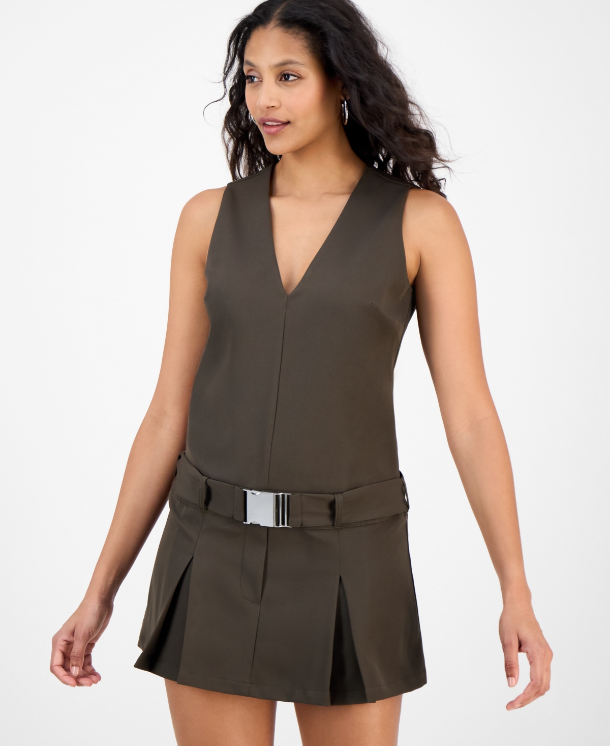 Bar Iii Women's Drop Waist Belted Mini Dress, Exclusively At Macy's In Brown