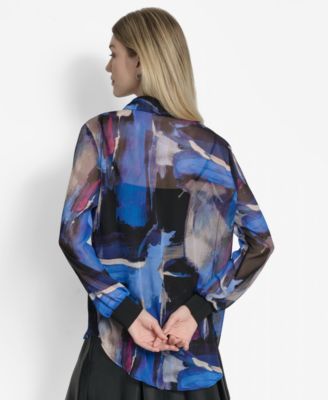 Women's Printed Button-Front Long-Sleeve Shirt