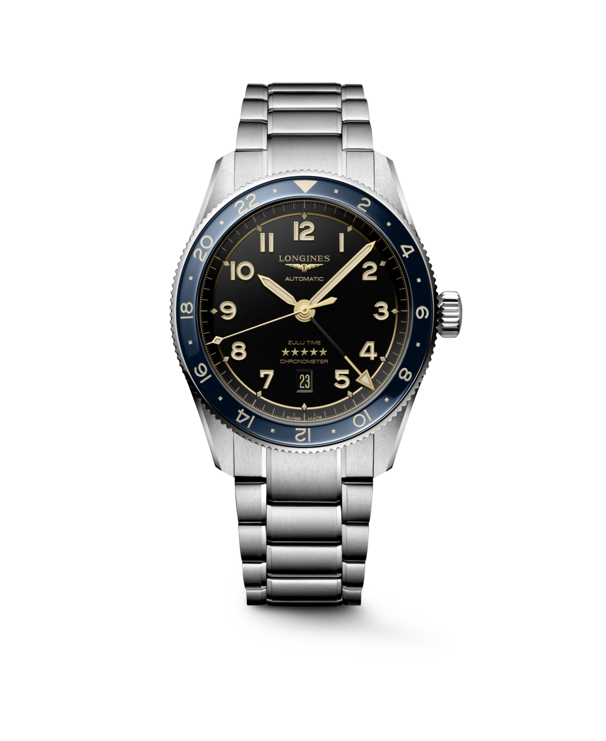 Men's Spirit Zulu Time Automatic Stainless-Steel Watch, 42mm - Stainless Steel and Blue Ceramic Bezel