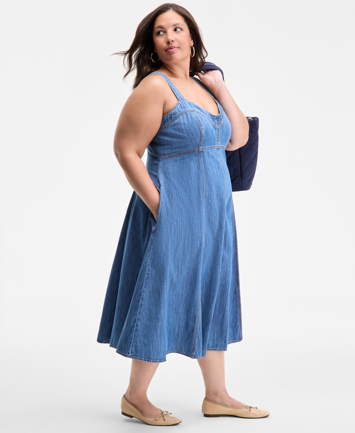 On 34th Trendy Plus Denim Sweetheart-Neck Midi Dress, Exclusively at Macy's
