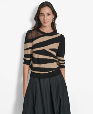 DKNY - Women's Zebra-Print 3/4-Sleeve Sweater