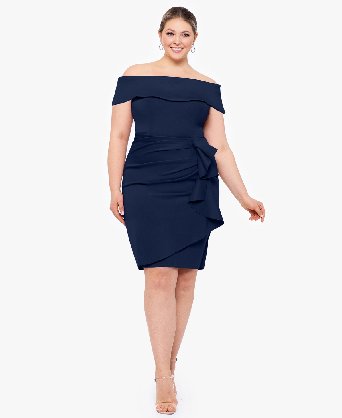 Plus Size Off-The-Shoulder Ruffled Dress - Midnight