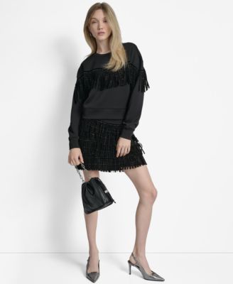 Women's Long Sleeve Studded Fringe Pullover 
