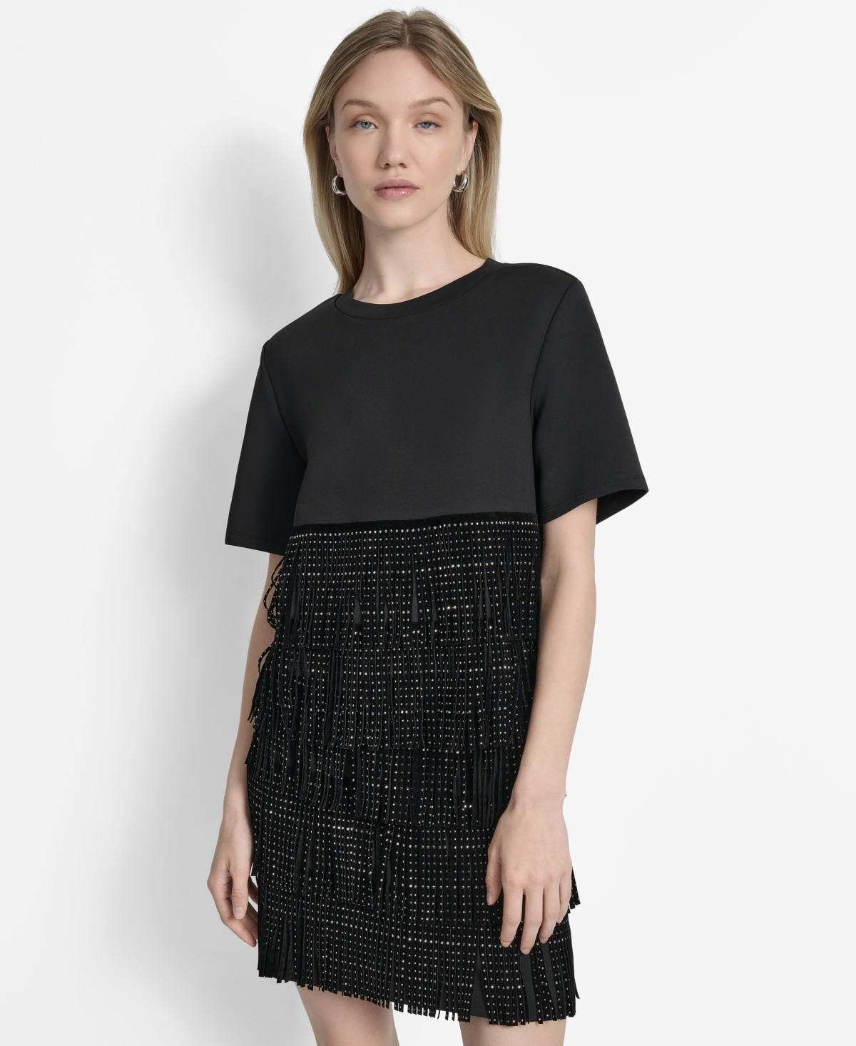 Dkny Stud Fringe T-shirt In Black