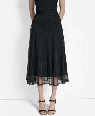 DKNY - Women's Layered Mesh Logo-Tape Midi Skirt
