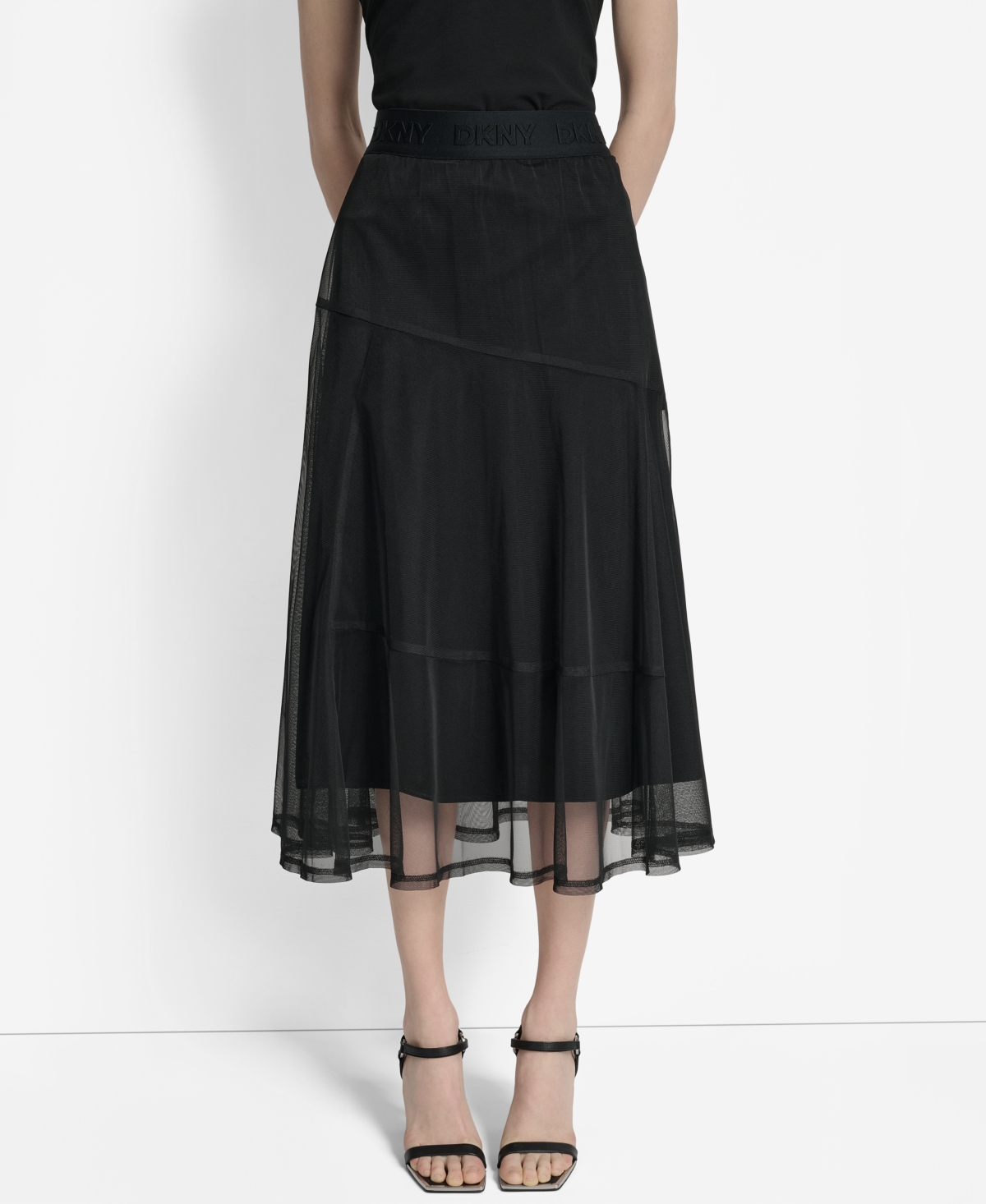 Dkny Leopard Print Shirt Mesh Midi Skirt In Black