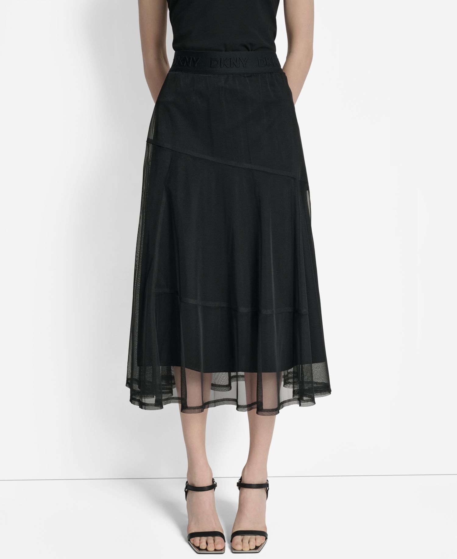 Women's Layered Mesh Logo-Tape Midi Skirt