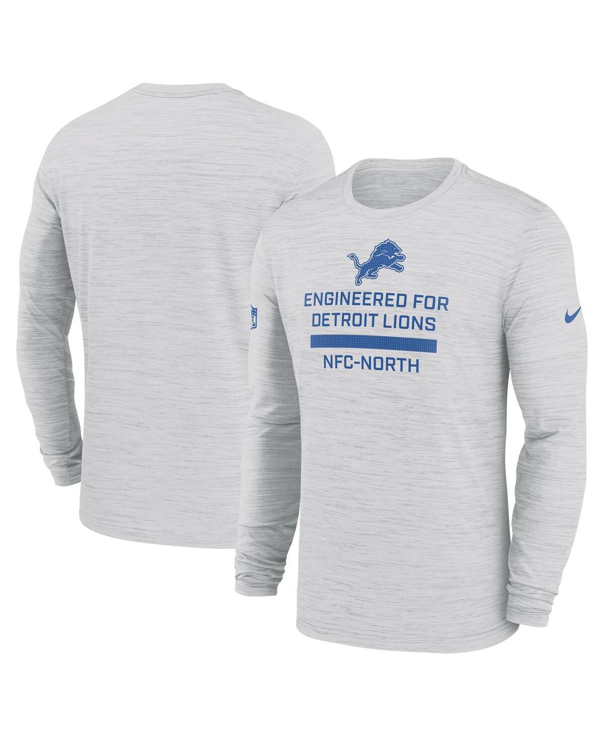 Мужская футболка Ash Detroit Lions Sideline Velocity Performance с длинным рукавом