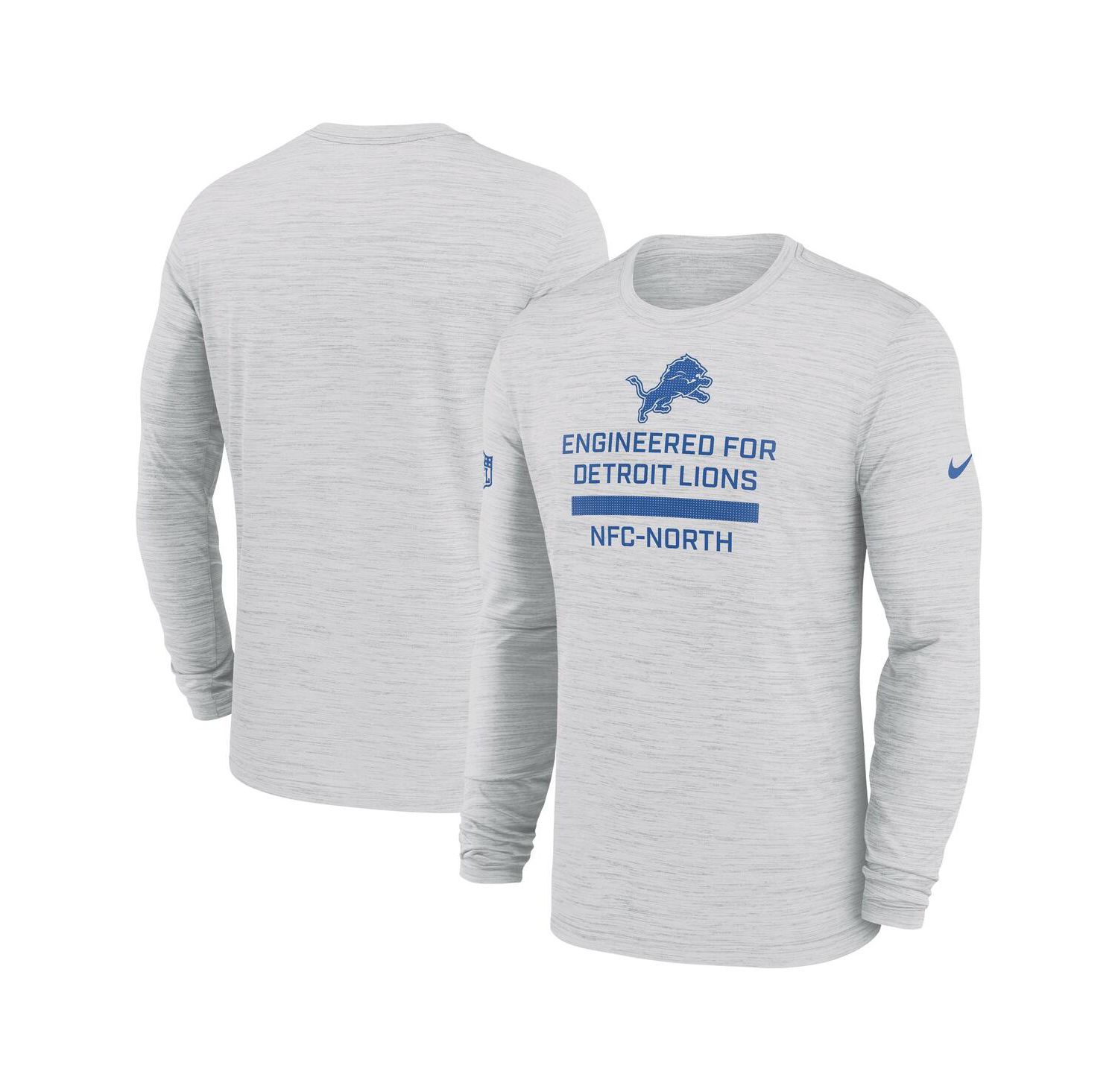 Men's Ash Detroit Lions Sideline Velocity Performance Long Sleeve T-Shirt