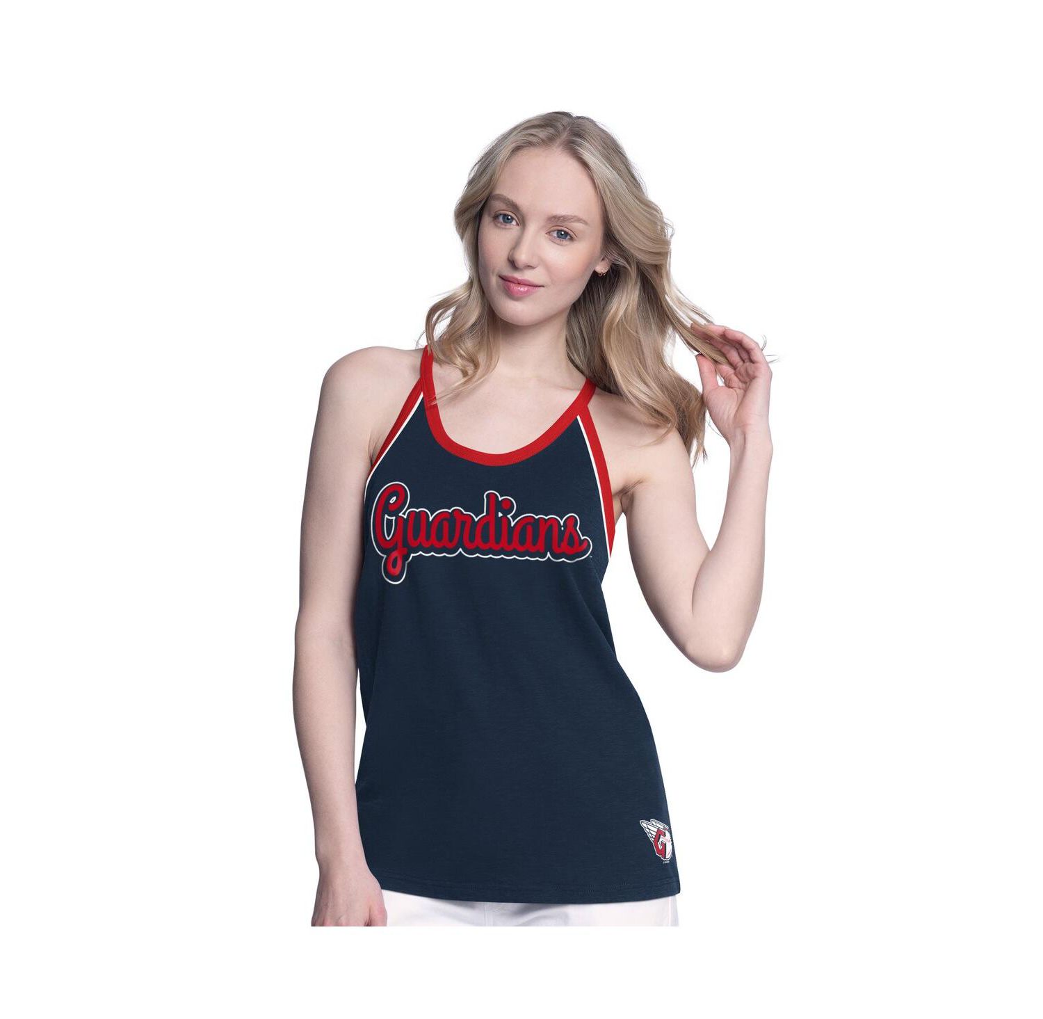 Women's Navy Cleveland Guardians Curveball Racerback Tank Top