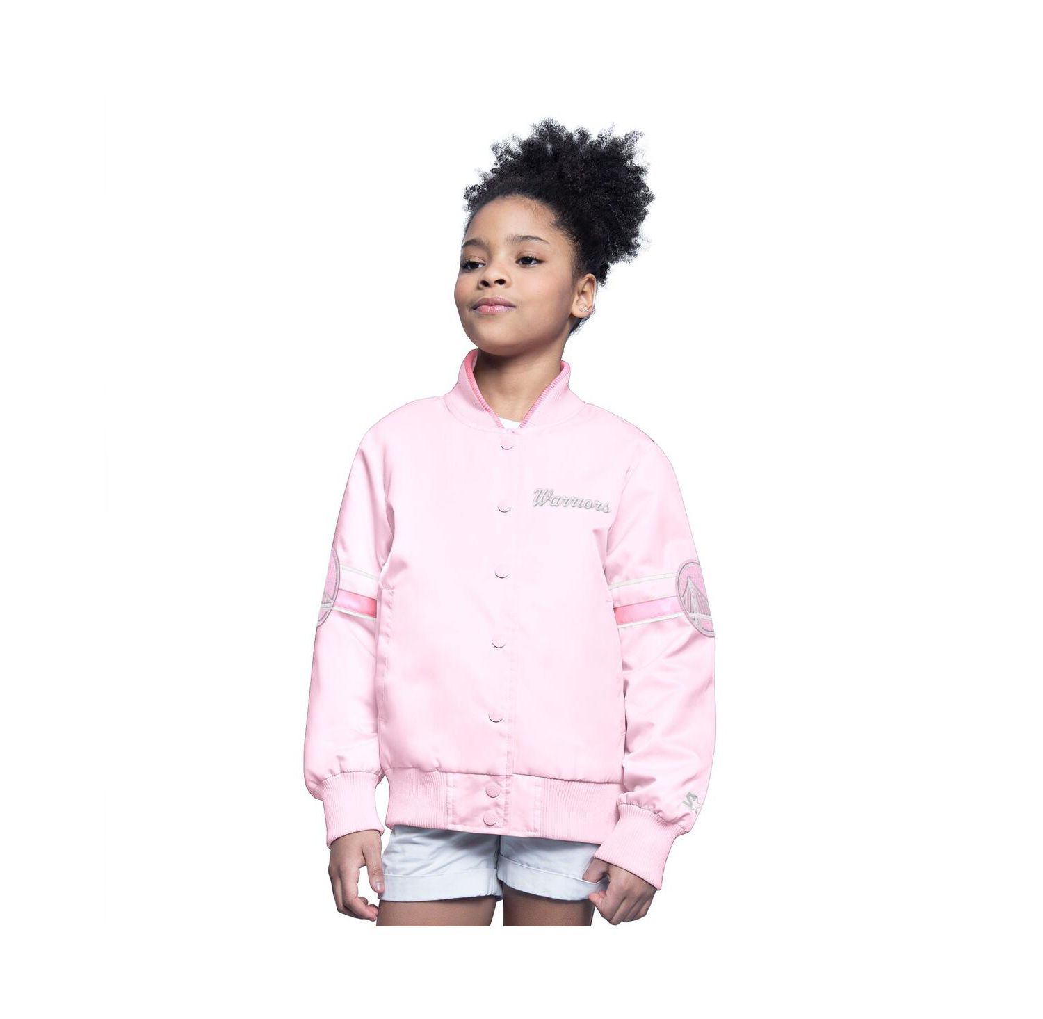 Big Boys and Girls Light Pink Golden State Warriors Arena Full-Snap Varsity Jacket