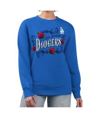 G-III 4Her by Carl Banks - Women's Royal Los Angeles Dodgers Retro Roses Fleece Pullover Sweatshirt