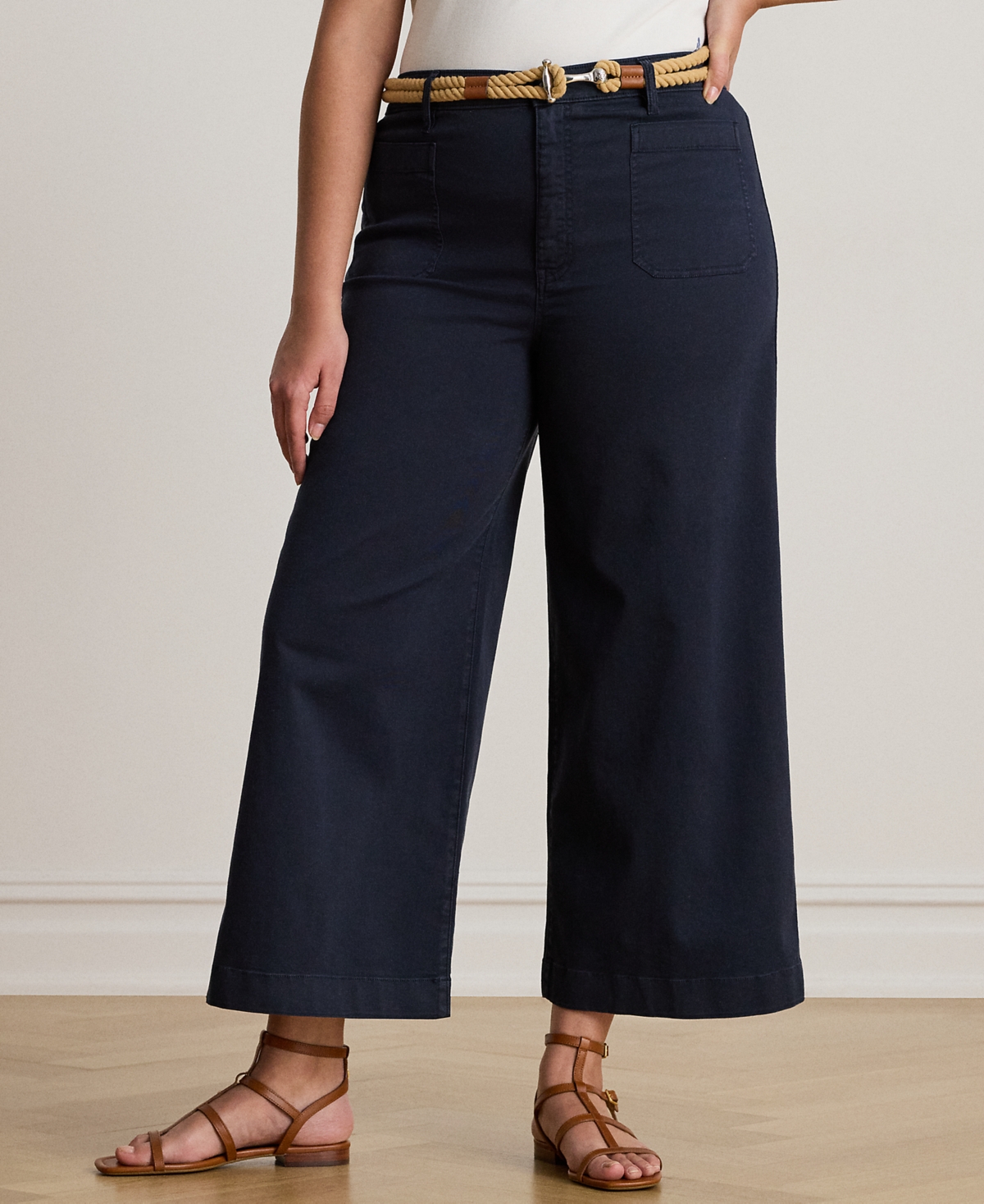 Plus Size Stretch Chino Wide-Leg Cropped Pants - Lauren Navy