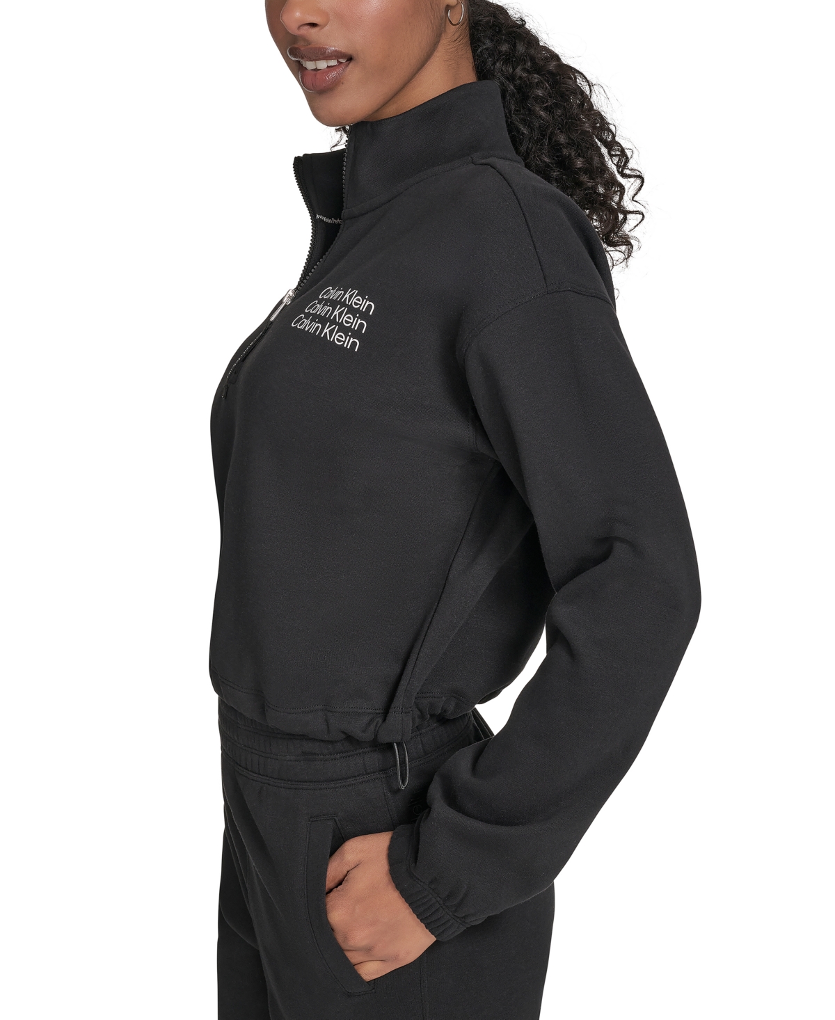 Calvin Klein Performance Women's Mini Triple Logo Fleece Half-zip Pullover Sweatshirt In Multi