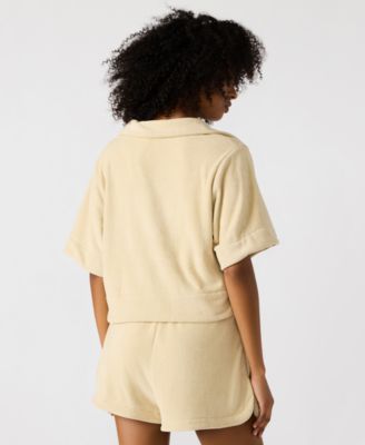 Women's Cropped Terrycloth Polo Top