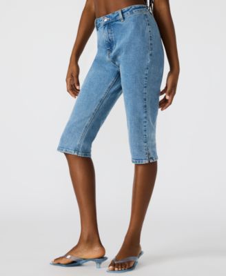 Women's Knee-Length Denim Capri Pants 
