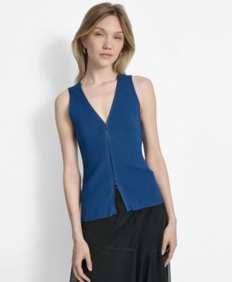 DKNY - Women's Two-Way Zipper Sleeveless Sweater