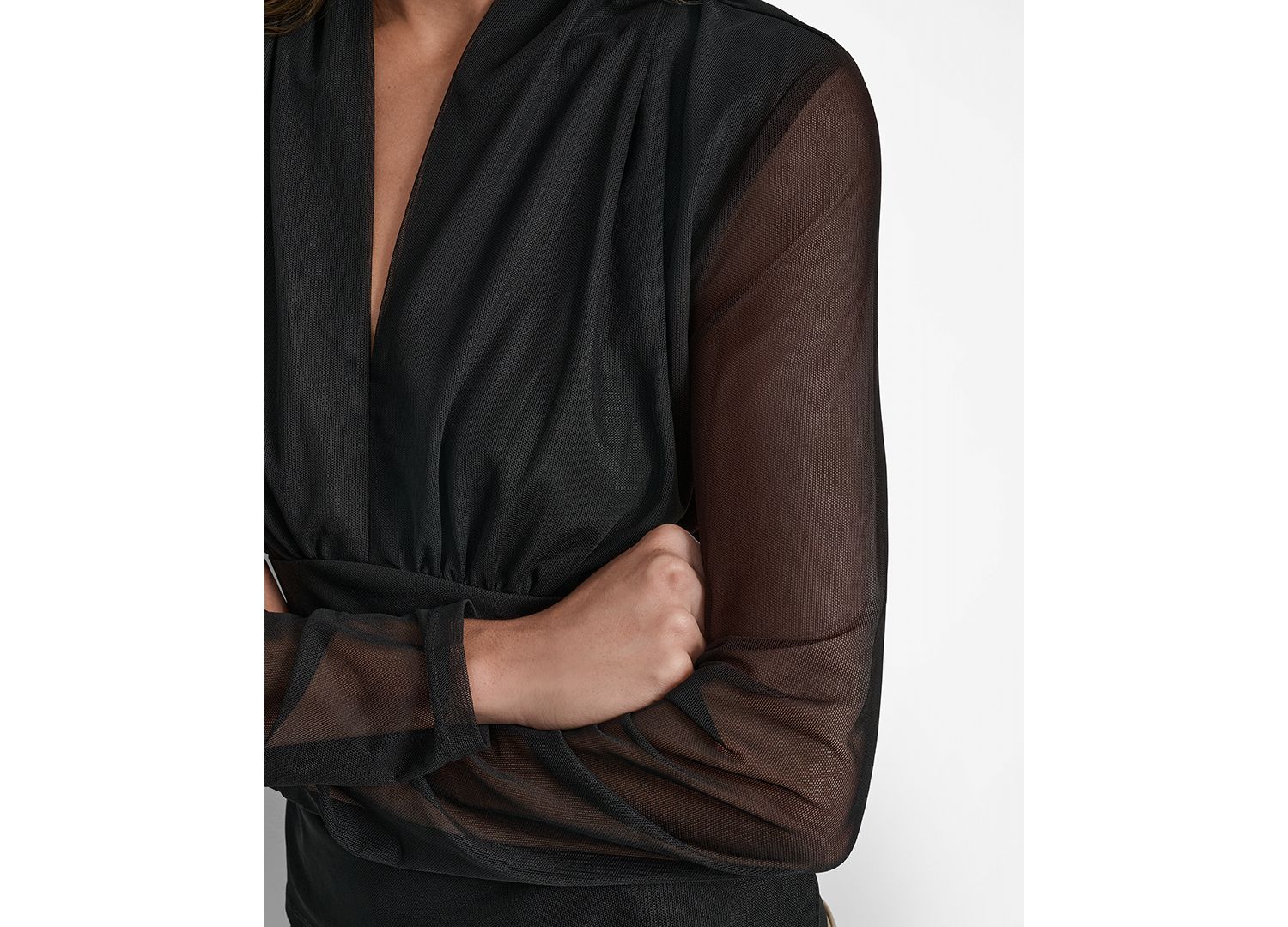 Women's Mesh V-Neck Long-Sleeve Top