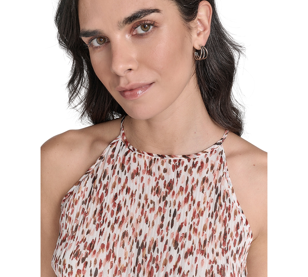 Calvin Klein Petite Printed Pleated Sleeveless Halter Top