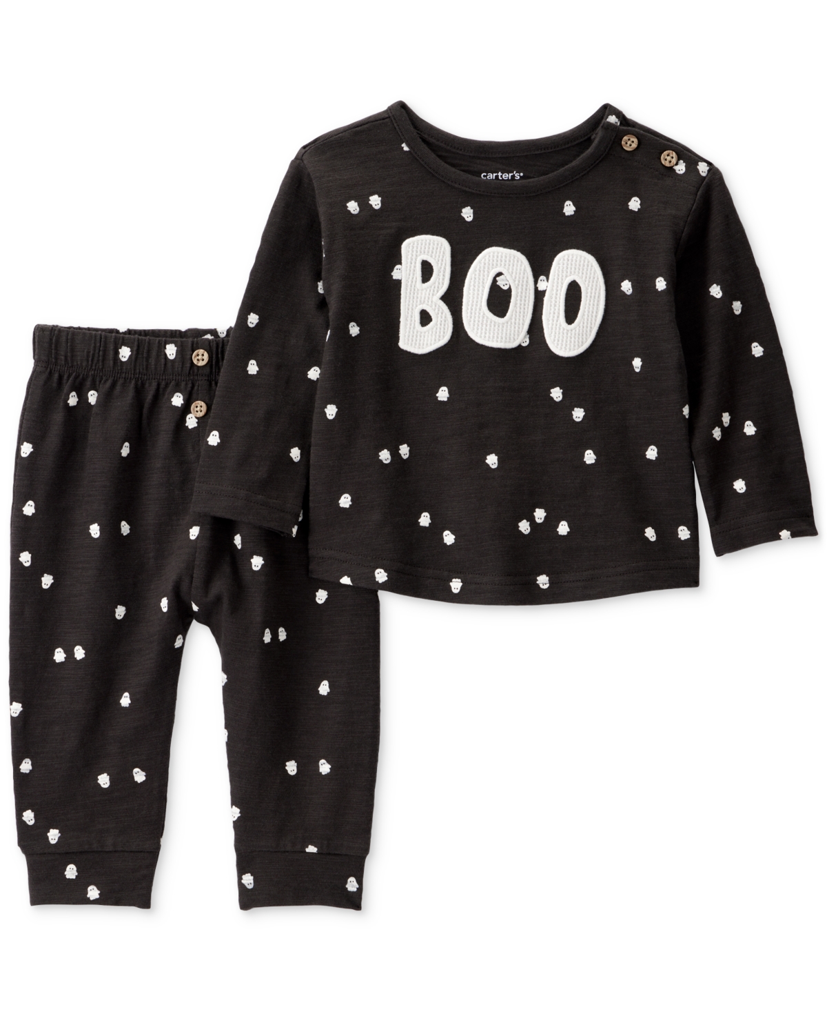 Carter's Baby 2-pc. Ghost Print Halloween Top & Pants Set In Black