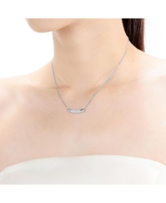 Sterling Silver White Gold Plated with Clear Round Cubic Zirconia Curve Line Pendant