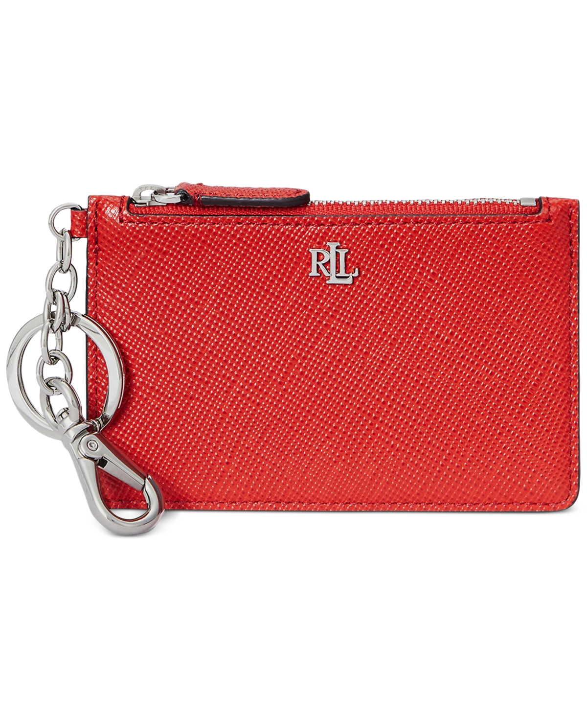 Ralph Lauren Textured Leather Zip Card Case In Red